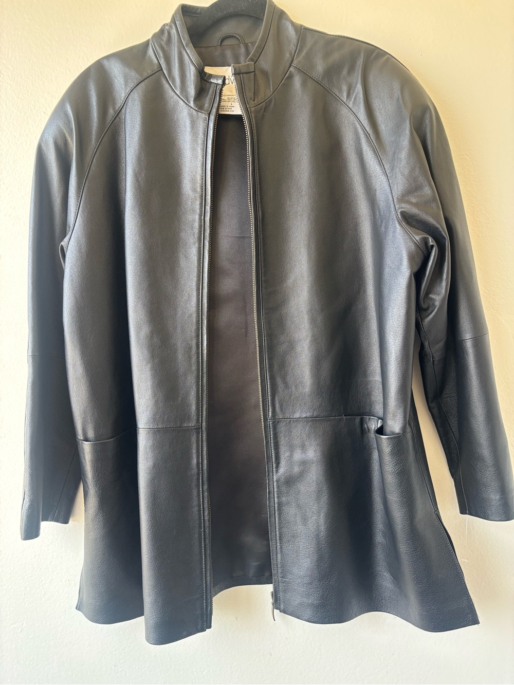 Chadwicks Black Leather Zip-Front Coat with Stand Collar